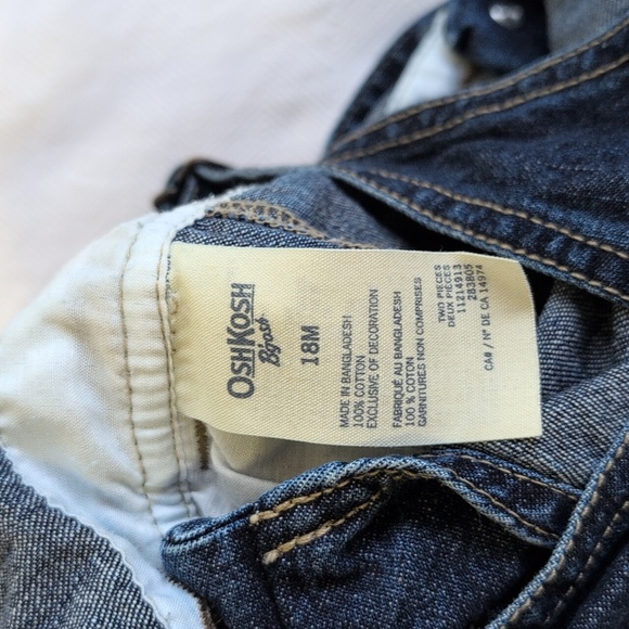 oshkosh b'gosh vestbak classic cotton denim dark wash shortalls 18 months baby - Picture 4 of 6